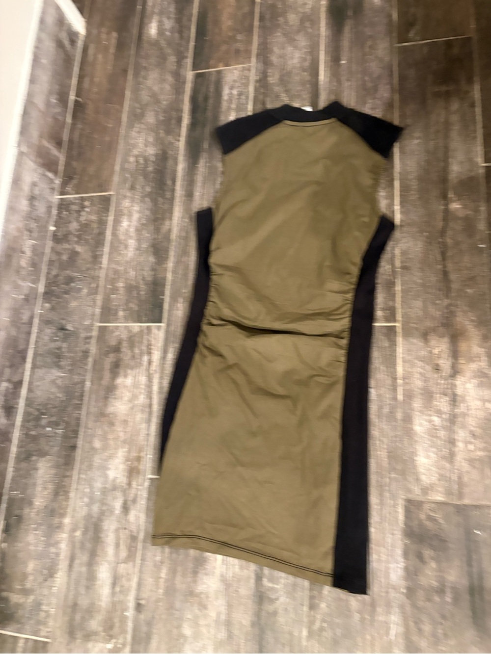 Olive Green Midi Dress with Black Contrast Panels